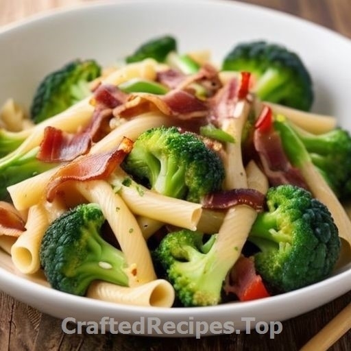 Creamy Bacon Pasta with Broccoli and Bell Pepper
