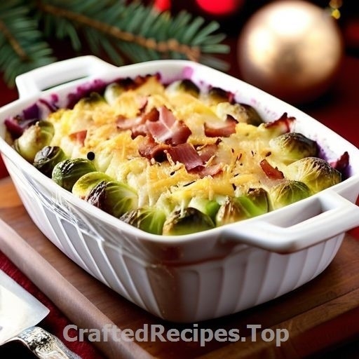 Creamy Brussels Sprouts Gratin with Christmas Ham and Bacon