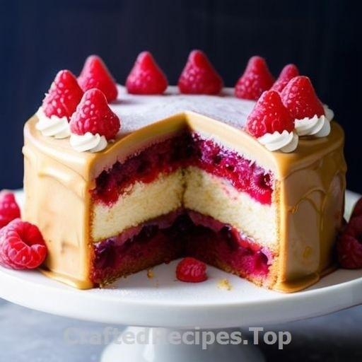 Raspberry Cake with Caramel Sauce