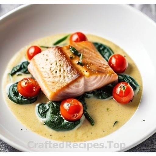 Salmon with Spinach and Tomato in a White Wine Cream Sauce